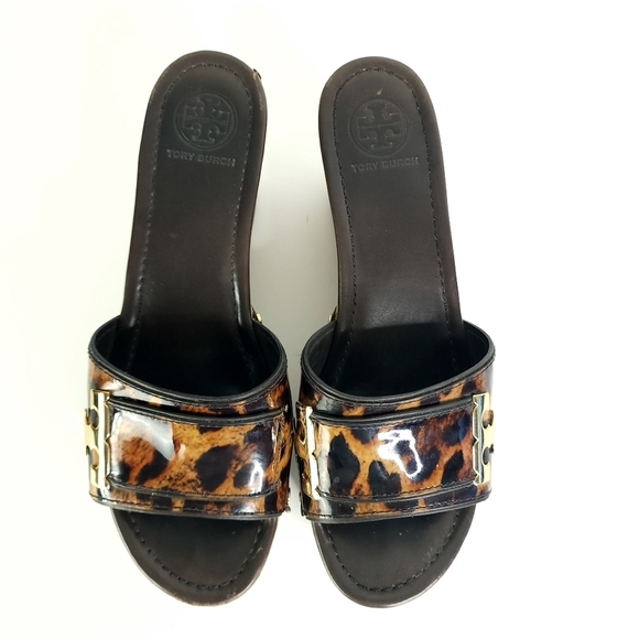 Tory Burch tortoise shell wedge slide sandals size 9.5 - Picture 6 of 11